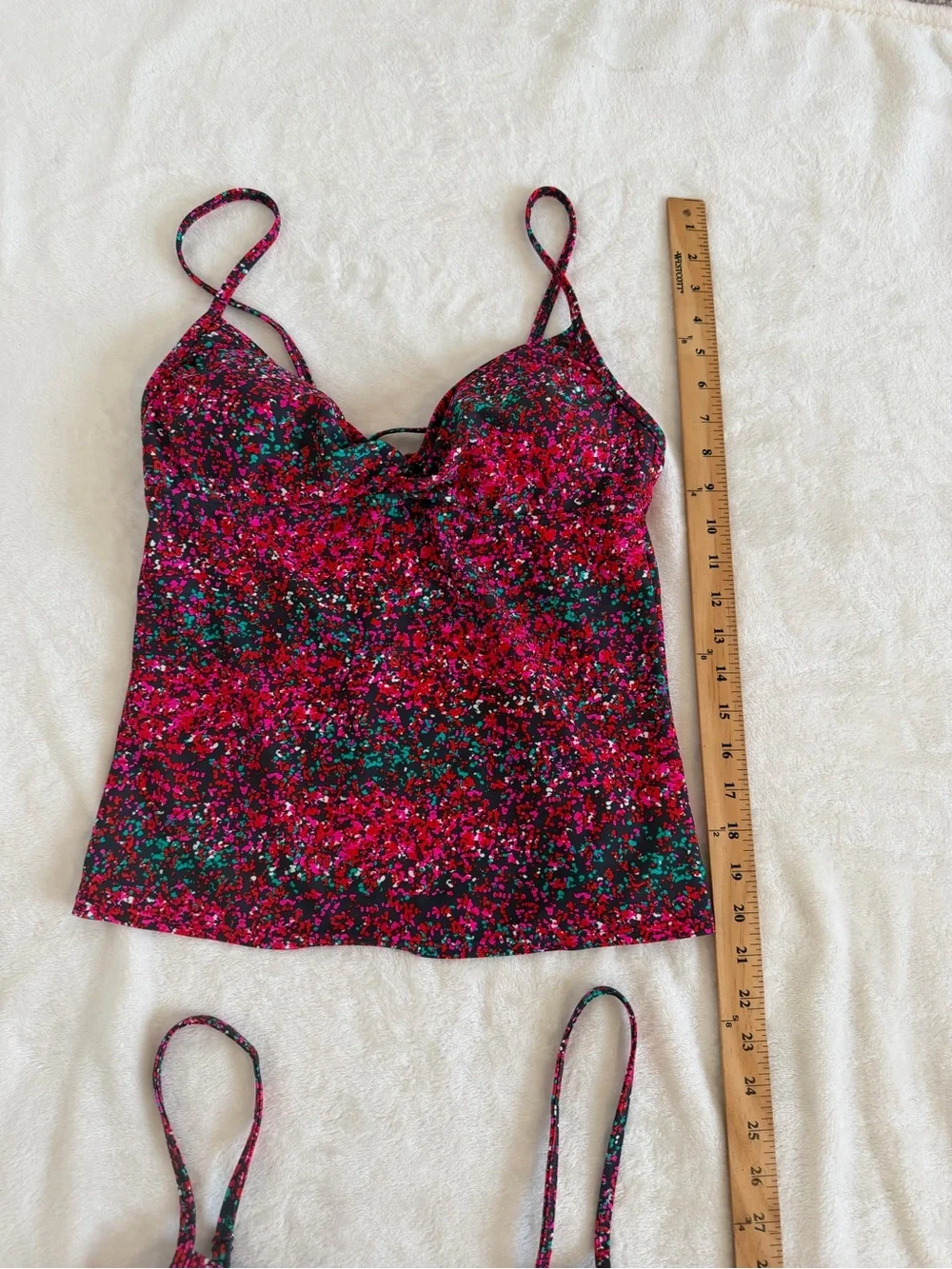 Athleta Size Medium Magenta Multi-Color Confetti Tankini & Bikini Set
